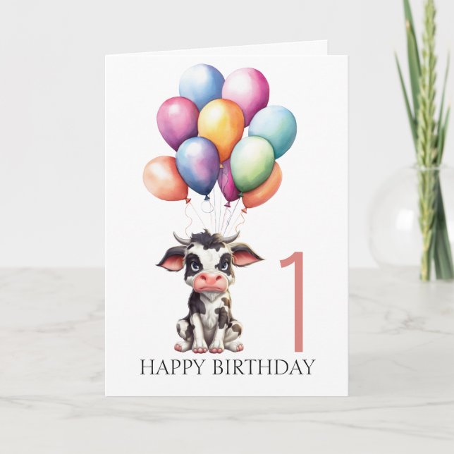 Carte Vache noire douce 1er anniversaire (Devant)