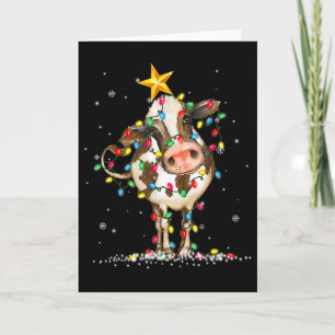 Carte Vache Renne Chapeau Père Noël Lumières de Noël Amu