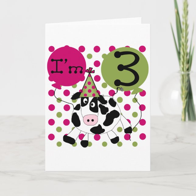 Carte Vache rose 3e Anniversaire Tshirts et cadeaux (Devant)