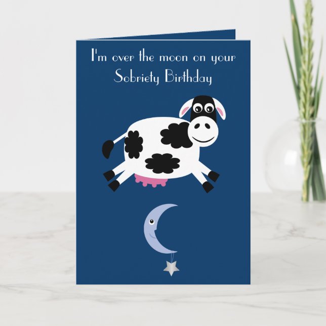Carte Vache Sautant au-dessus de la lune Sobriety Birthd (Devant)