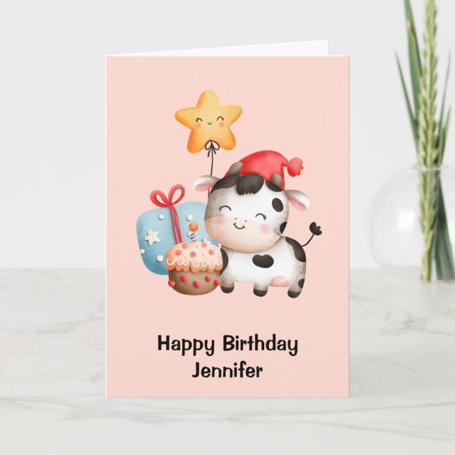 Carte Vache souriante mignonne adorable Anniversaire (Devant)