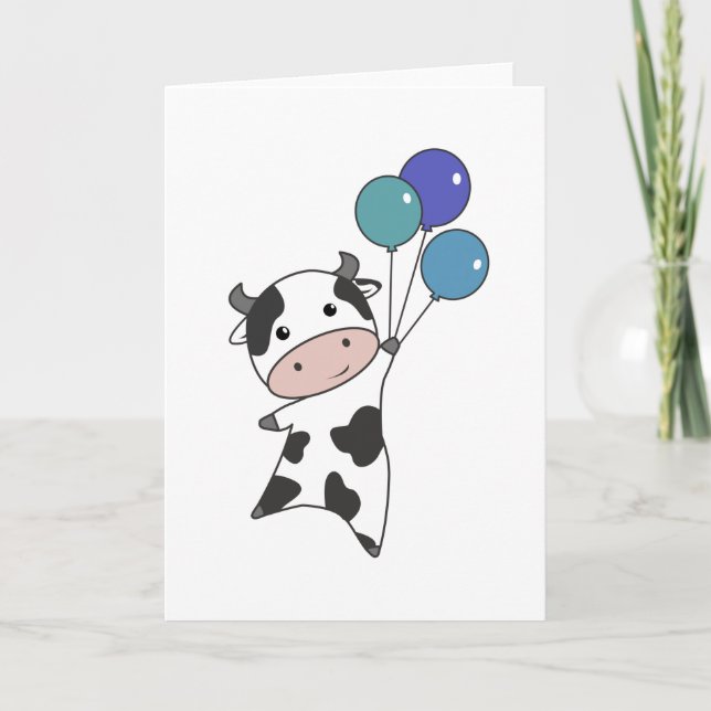 Carte Vache Veau Mouches Ballons Bons Bêtes Animaux (Devant)