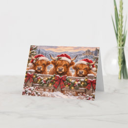 Carte Vaches Highland de Noël – Art aquarelle festif