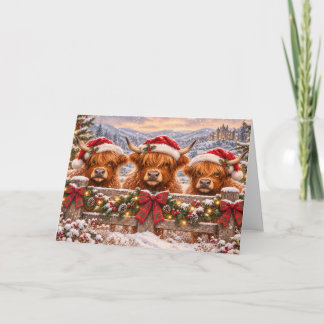 Carte Vaches Highland de Noël – Art aquarelle festif