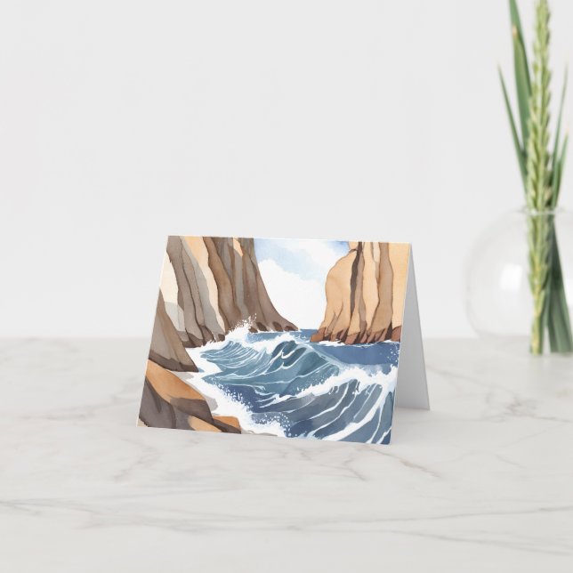 Carte Vagues de l'océan se brisant | Aquarelle de plage  (Devant)