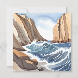 Carte Vagues de l'océan se brisant   Aquarelle de plage 