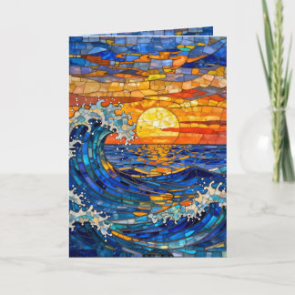 Carte Vagues océaniques côtières Coucher de soleil Anniv