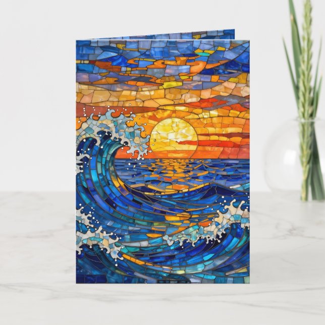 Carte Vagues océaniques côtières Coucher de soleil Anniv (Devant)
