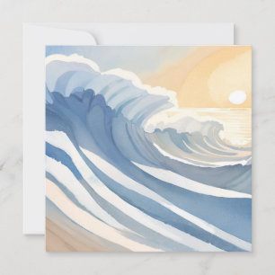 Carte Vagues océaniques   Plage à l'aquarelle bleue