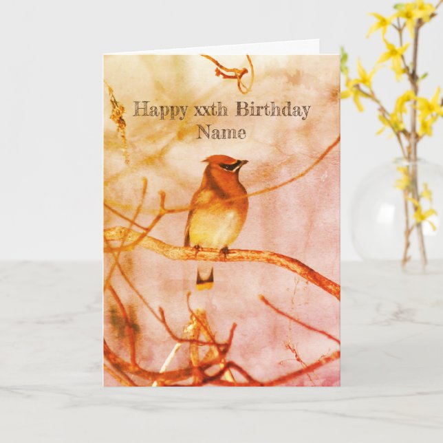 Carte Vaisselle d'hiver Oiseau Nature Anniversaire perso (Fleur jaune)