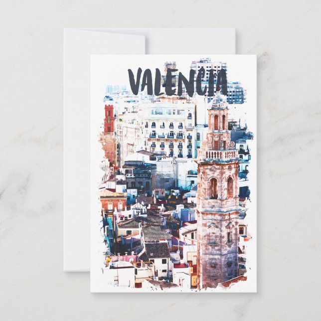 Carte Valencia Espagne Architecture Aquarelle Ville (Devant)
