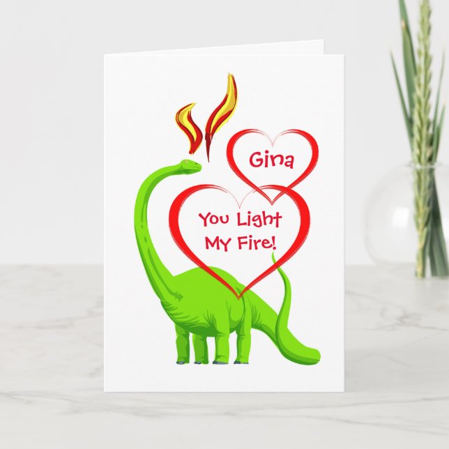 Carte Valentin Personnalisé Avec Coeurs Et Dinosaure (Devant)