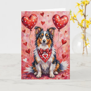 Carte Valentin Shetland Sheepdog Chien Assis avec Cœur