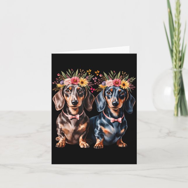 Carte Valentine Dachshund Matching Couple Love Floral Do (Devant)