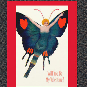 Carte Valentine Dame Papillon Vintage