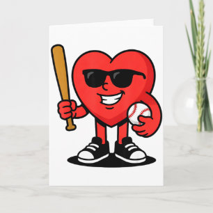 Carte Valentine drôle de cœur jouant au baseball Fan de