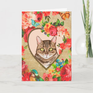 Carte Valentine Féminin avec un Chat dans un Cadre en Fo
