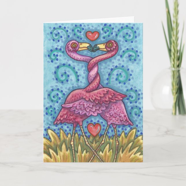 CARTE VALENTINE FLAMANT ROSE ROSE *Personnaliser (Devant)