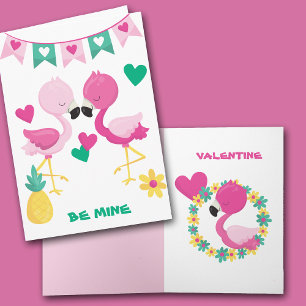Carte Valentine Flamant rose rose pour enfants