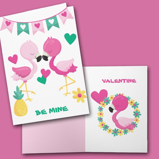 Carte Valentine Flamant rose rose pour enfants (Créateur téléchargé)