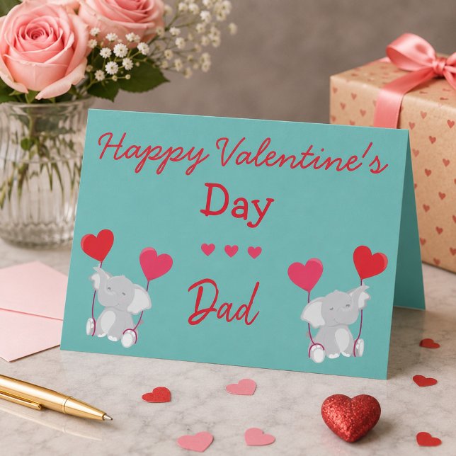 Carte Valentine for Dad Elephants and Hearts (Créateur téléchargé)