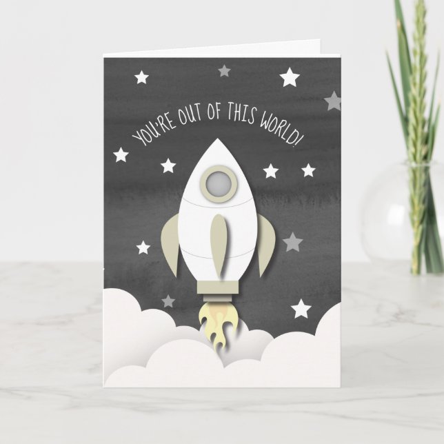 Carte Valentine Fusée Hors De Ce Monde Espace Extérieur (Devant)