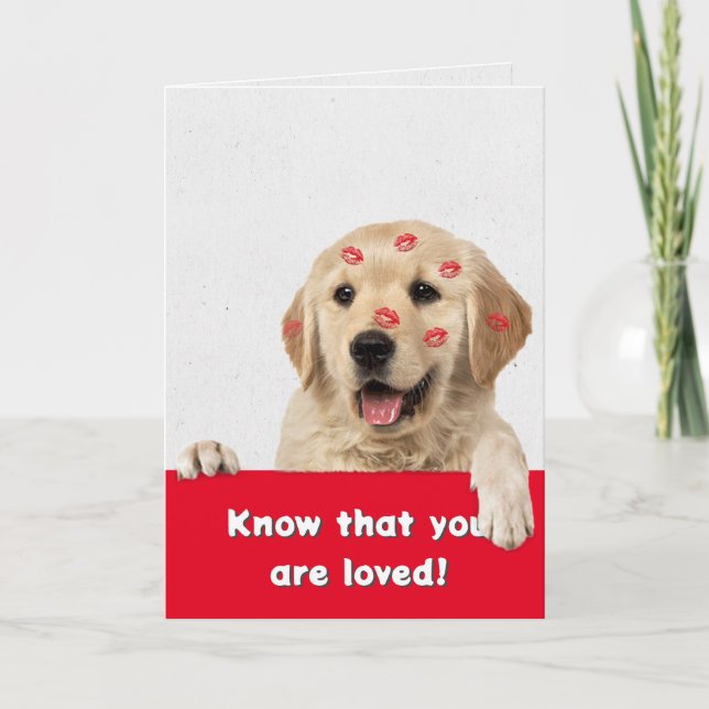 Carte Valentine Golden Retriever Listick Kisses (Devant)