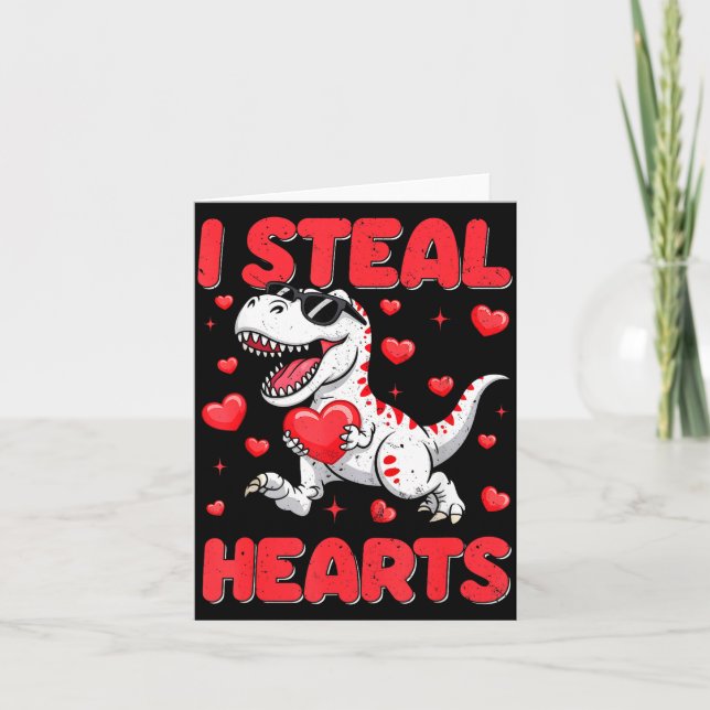 Carte Valentine I Steal Hearts Trex Dino Toddler Kids Ba (Devant)