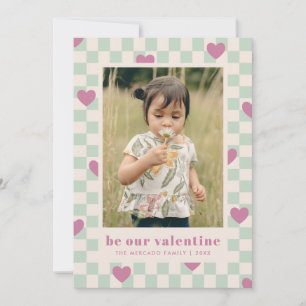 Carte Valentine Mint Purple Checkerboard Hearts