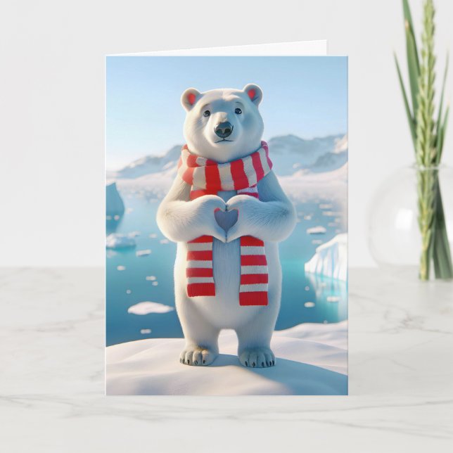 Carte Valentine Polar Bear With Paws Forming a Heart (Devant)
