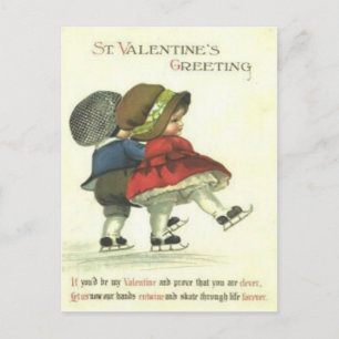 Carte Valentine Retro vintage Couple Ice Ski