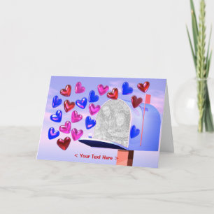 Carte Valentine Rose et Bleu coeurs et Photo de Boîte au