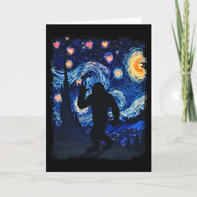 Carte Valentine Van Gogh Nuit étoilée Bigfoot Sasquatch  (Devant)