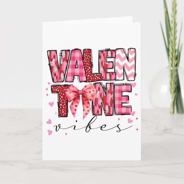 Carte Valentine Vibes Valentines Day Pink Bow Girl Women (Devant)