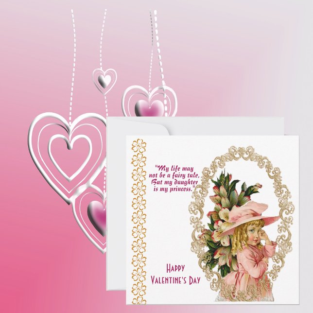 Carte Valentine Vintage Cadres or Rustique fille (Daughter Rustic Gold Frame Vintage Valentine Card)