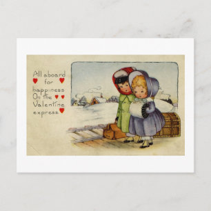 Carte Valentine vintage Deux filles en attente de 