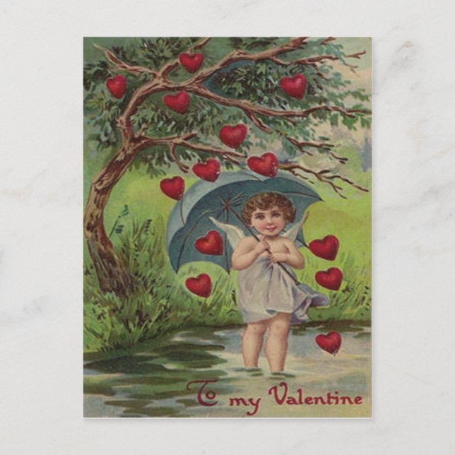Carte Valentine vintage Retro Cupid Heart Umbrella (Devant)