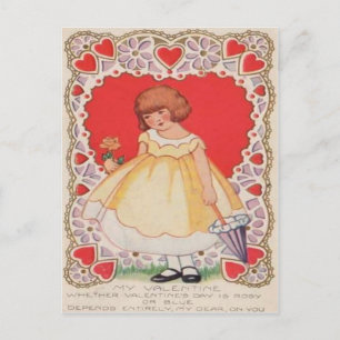 Carte Valentine vintage Retro Cute Girl Hearts