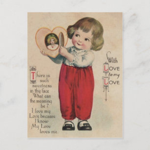 Carte Valentine vintage Retro Cute Little Boy Hear