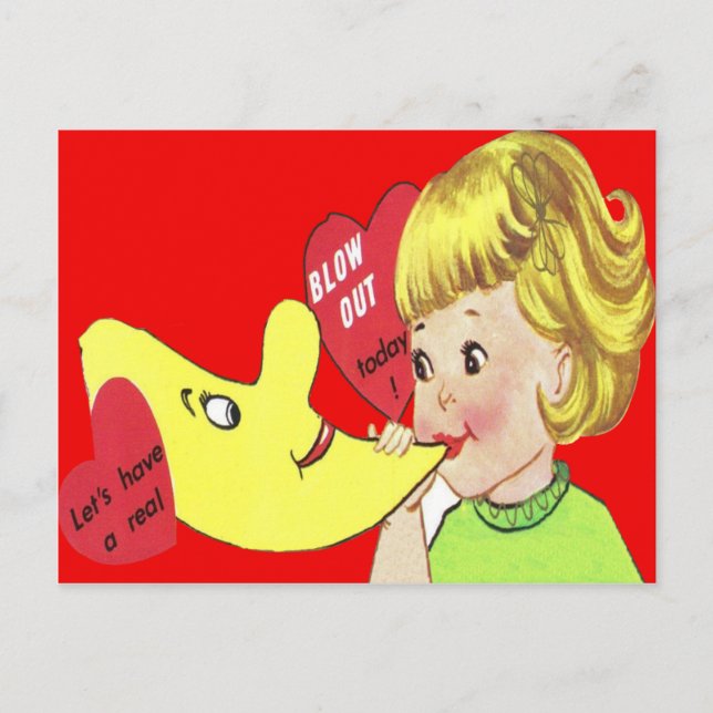 Carte Valentine vintage Retro Girl Blown Balloon (Devant)