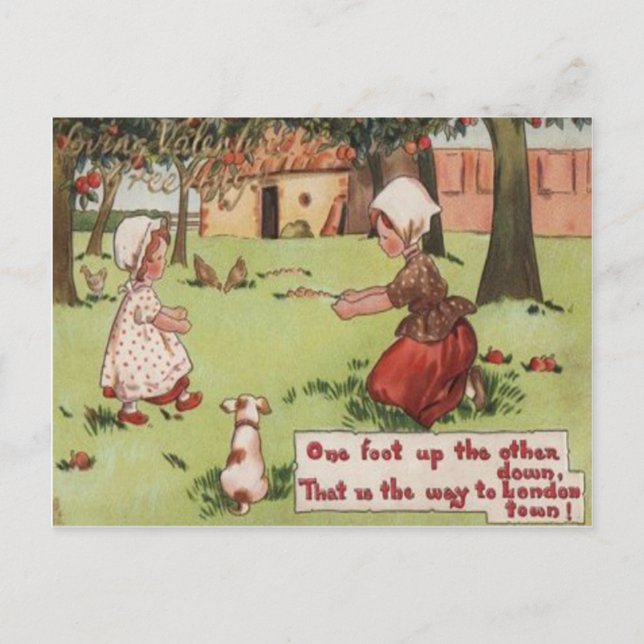 Carte Valentine vintage Retro Girls & Chien (Devant)