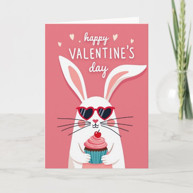Carte Valentines Bunny Hearts Cupcake Card (Devant)