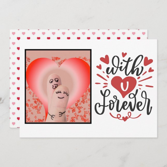 Carte Valentines Couple Doigt "With U Forever" (Devant / Derrière)