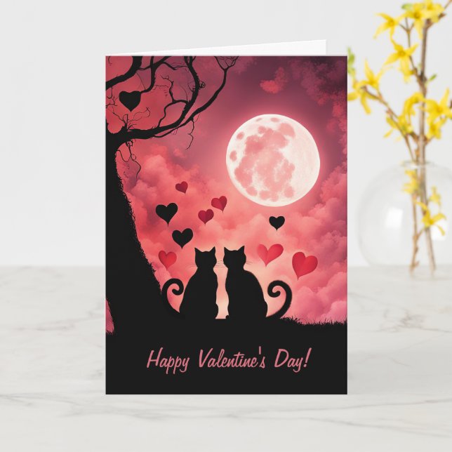 Carte Valentines Day avec Chats Moon Hearts (Fleur jaune)