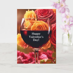 Carte Valentines Day avec vin et Humour Rose