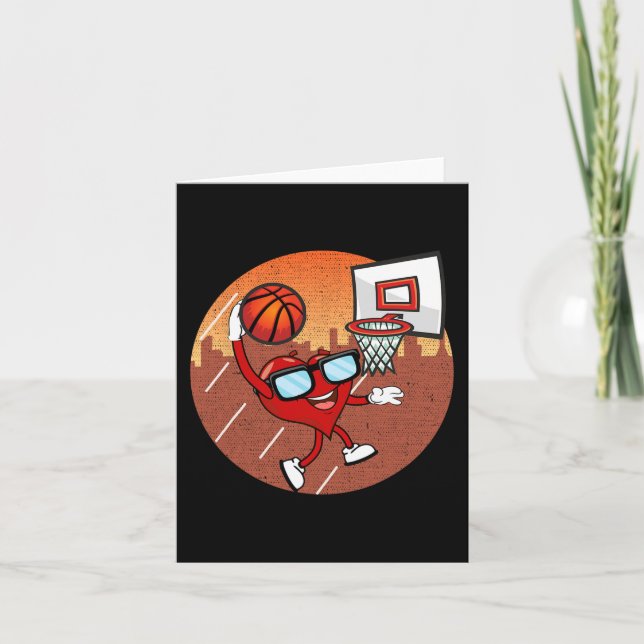 Carte Valentines Day Basketball Heart Dunking Ball Boys (Devant)