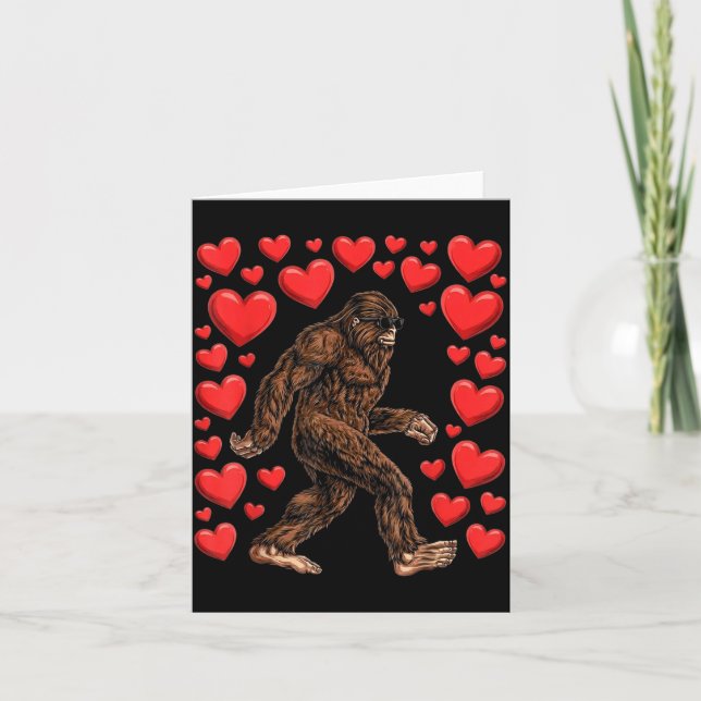 Carte Valentines Day Bigfoot Red Hearts Funny Sasquatch  (Devant)