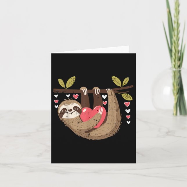 Carte Valentines Day Hanging Sloth Heart Boys Girls Kids (Devant)