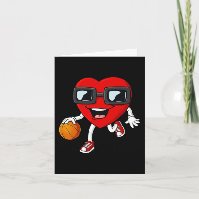 Carte Valentines Day Heart Dribbling Basketball Boys Gir (Devant)