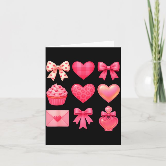 Carte Valentines Day Hearts Leopard Coquette Bow Party W (Devant)